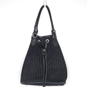 Borse in Pelle black embossed suede bucket shoulder bag